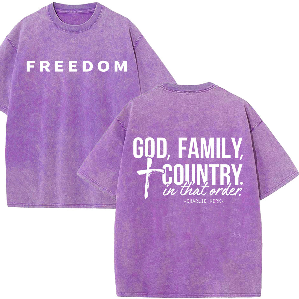 God Family Country Unisex Washed T-Shirt