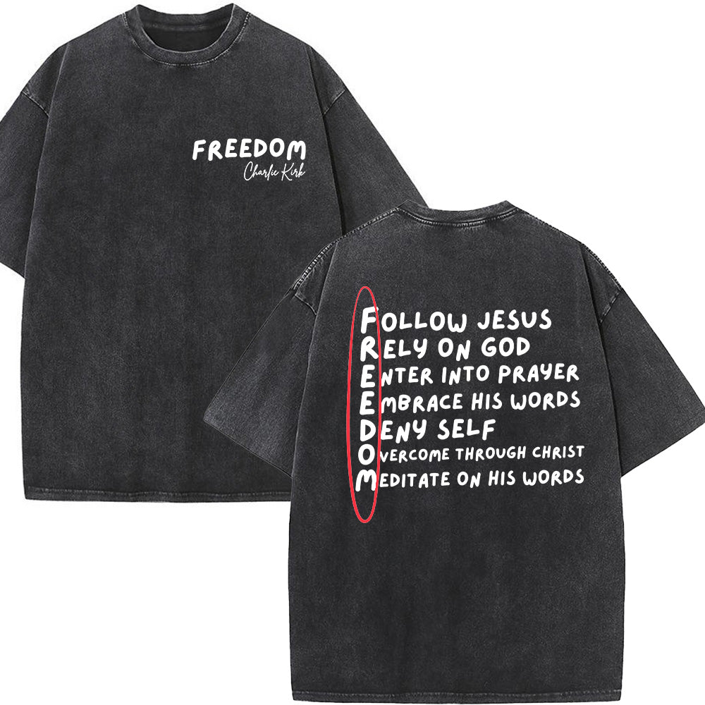 Charlie Kirk Freedom Unisex Washed T-Shirt