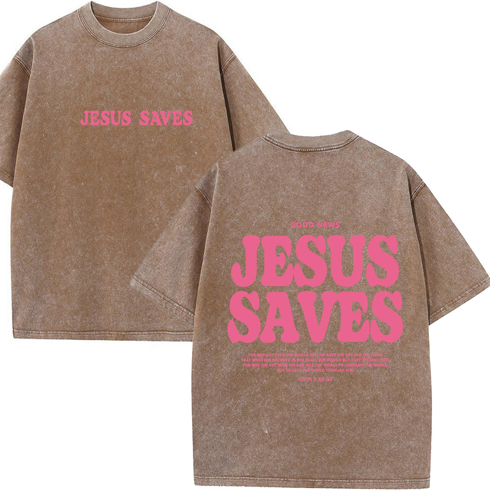 Jesus Saves Unisex Washed T-Shirt