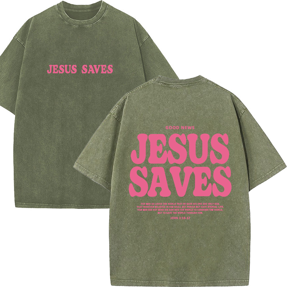 Jesus Saves Unisex Washed T-Shirt