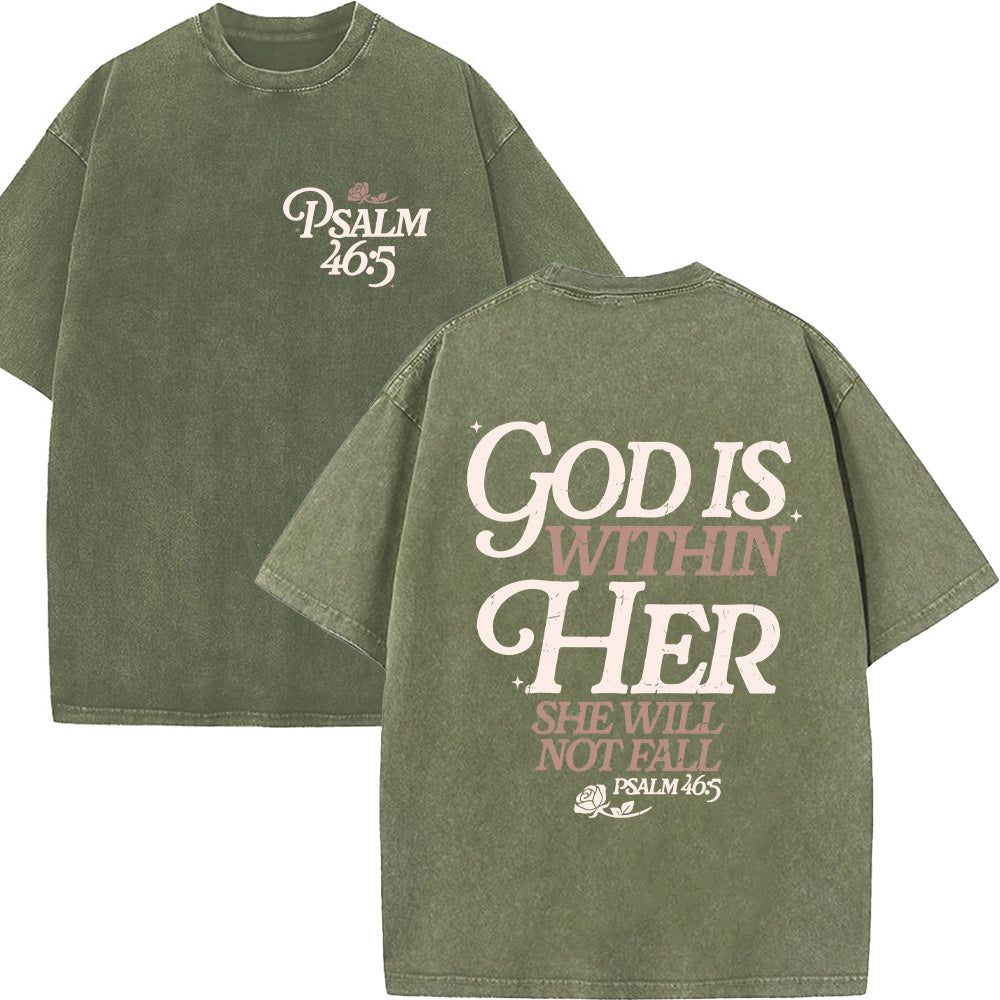 God Is Within Her She Will Not Fall Unisex Washed T-Shirt