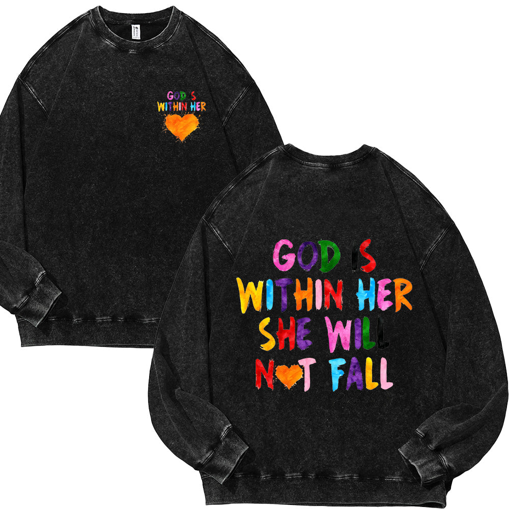 God Is Within Her Unisex Washed Sweatshirt