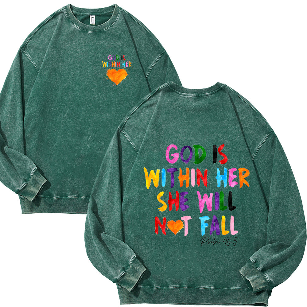 God Is Within Her Unisex Washed Sweatshirt