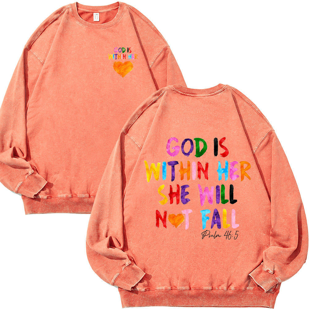 God Is Within Her Unisex Washed Sweatshirt