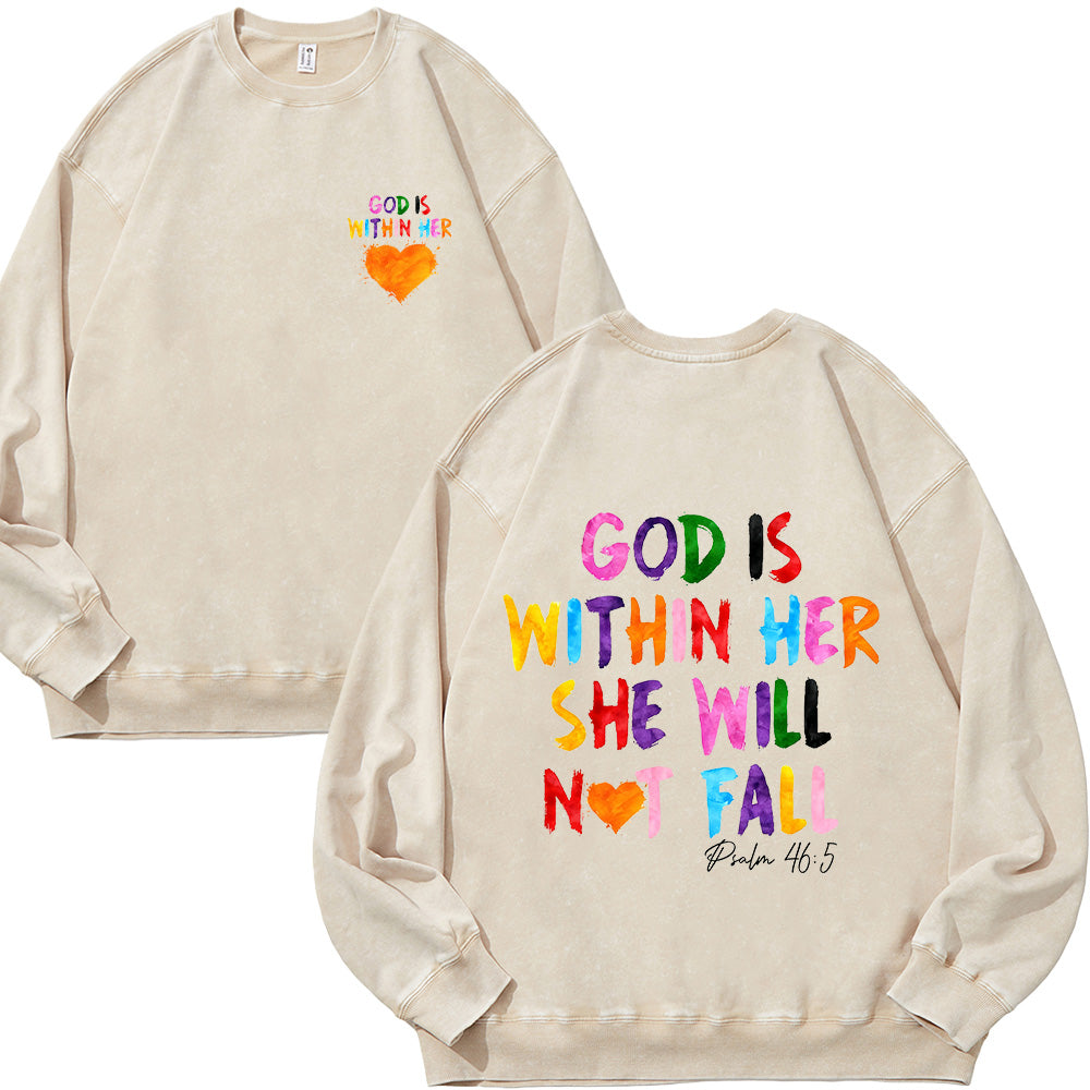 God Is Within Her Unisex Washed Sweatshirt