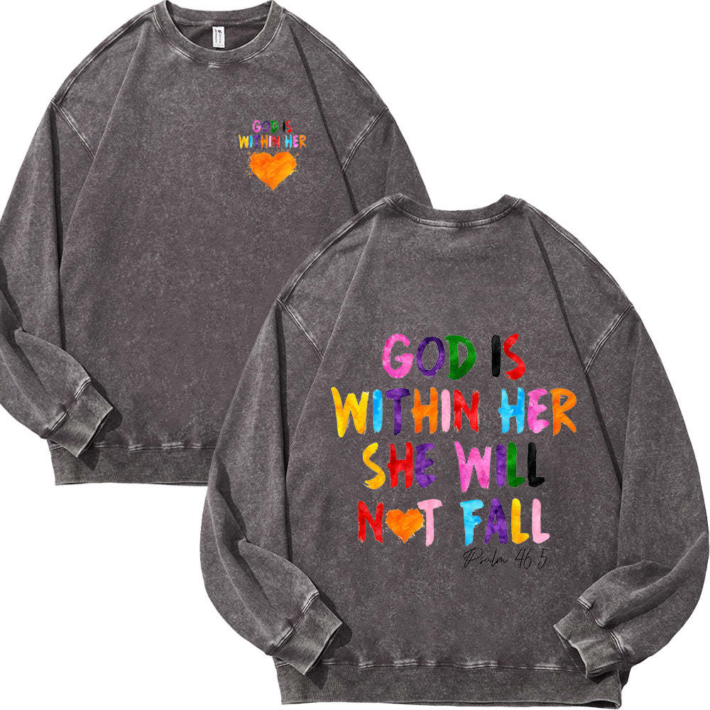 God Is Within Her Unisex Washed Sweatshirt