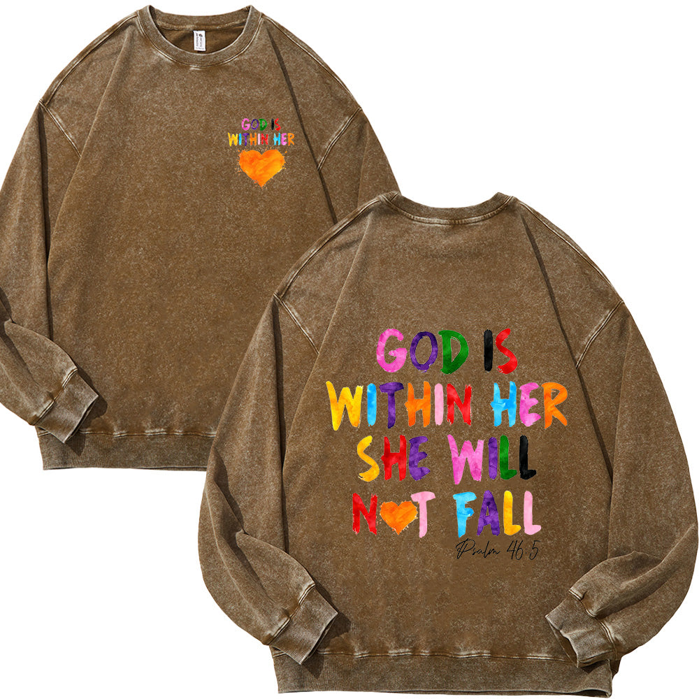 God Is Within Her Unisex Washed Sweatshirt