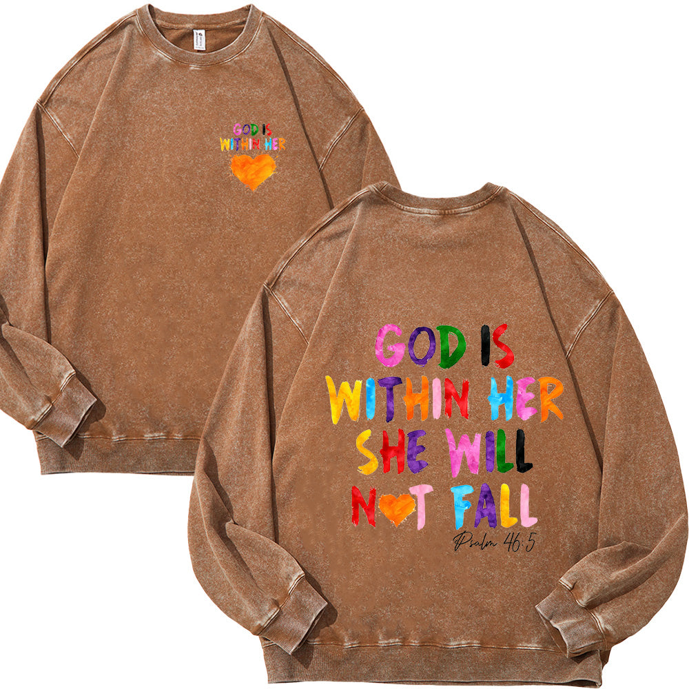 God Is Within Her Unisex Washed Sweatshirt