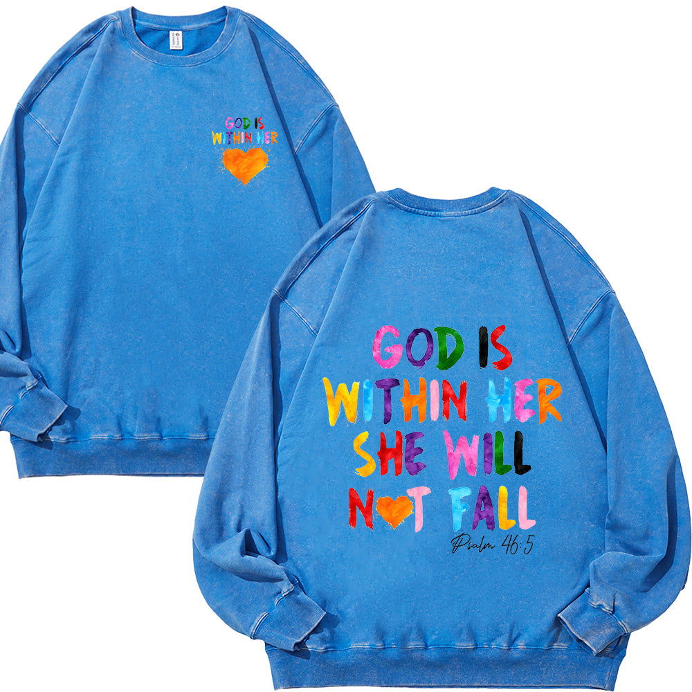 God Is Within Her Unisex Washed Sweatshirt