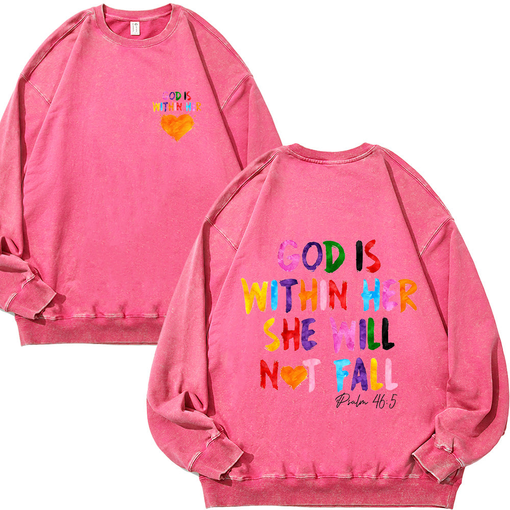 God Is Within Her Unisex Washed Sweatshirt