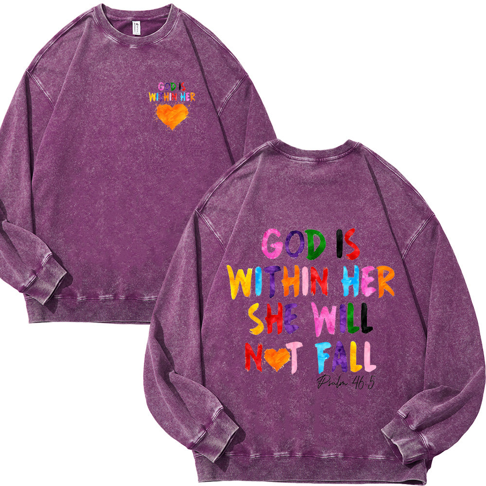 God Is Within Her Unisex Washed Sweatshirt