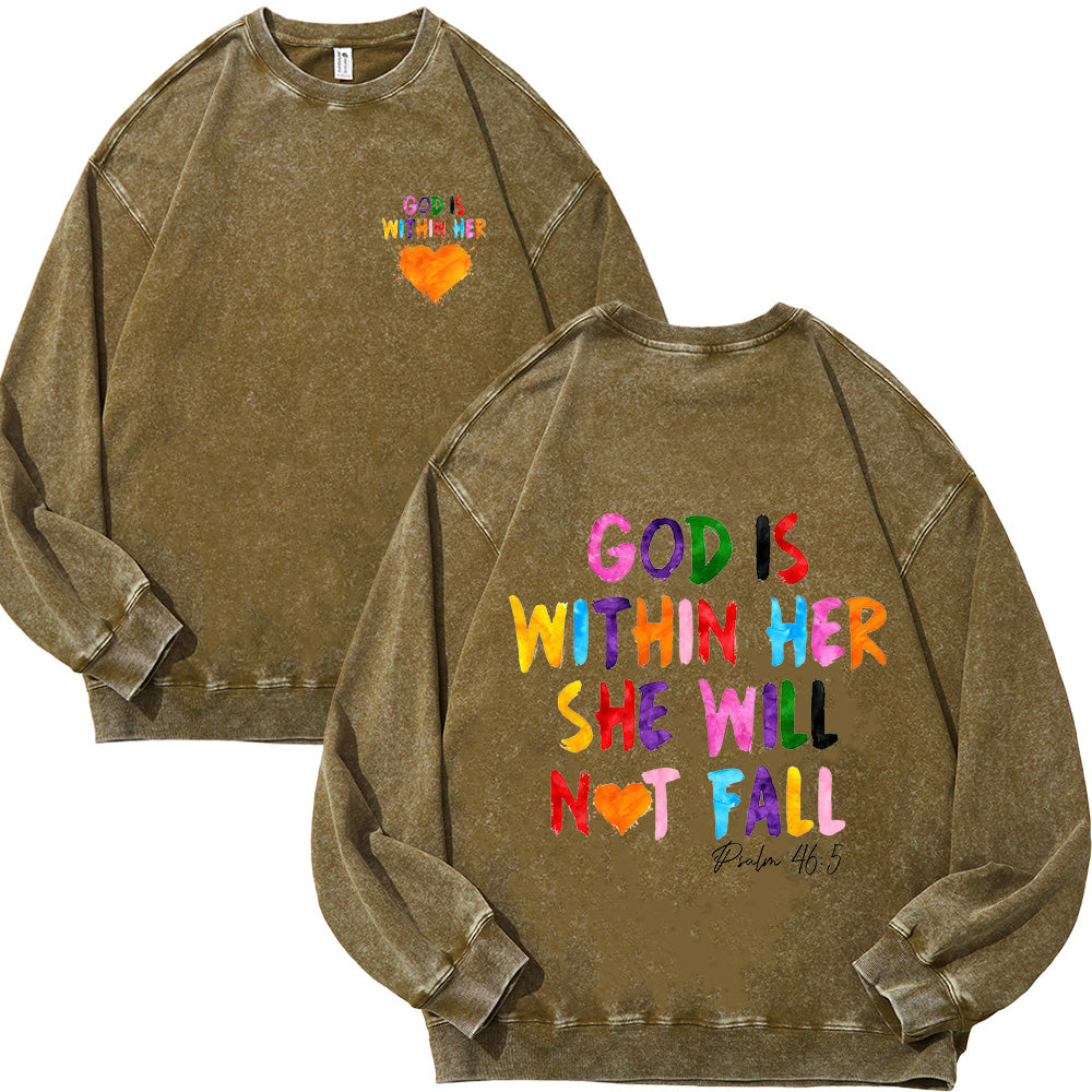 God Is Within Her Unisex Washed Sweatshirt