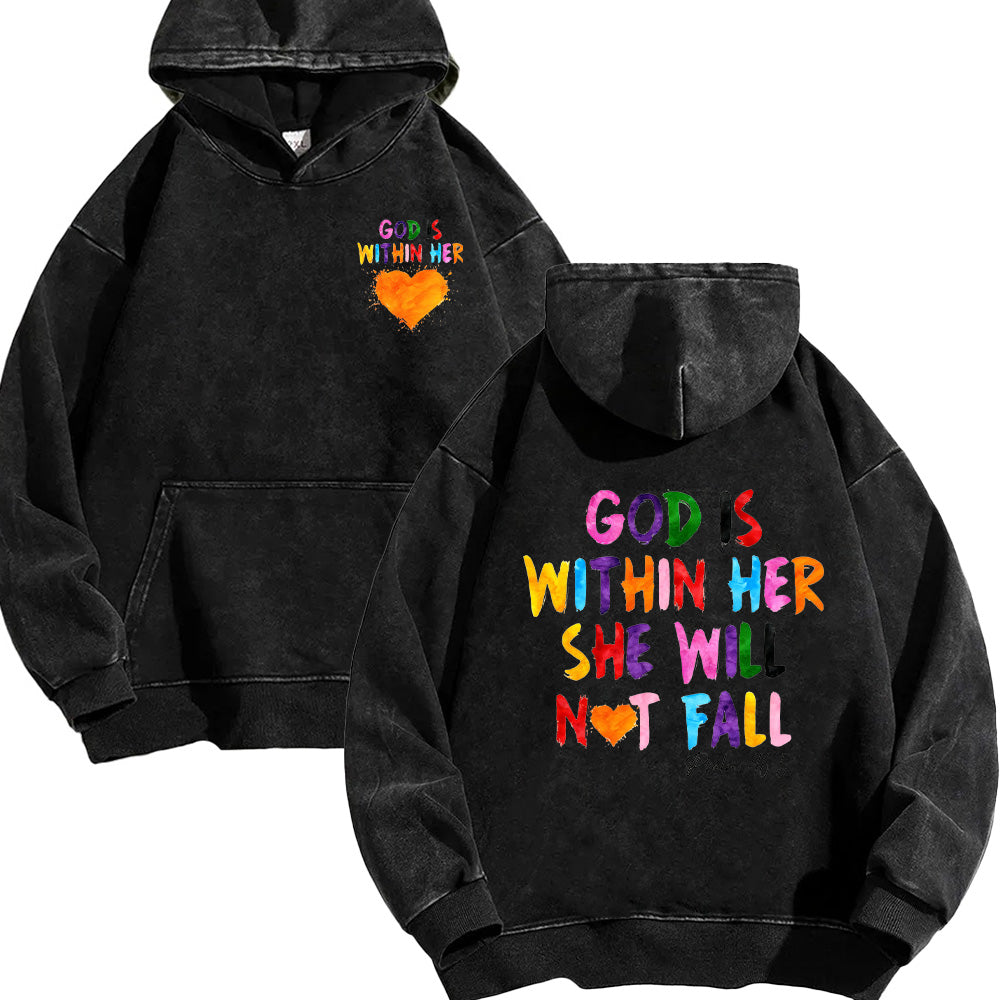 God Is Within Her Unisex Washed Hoodie