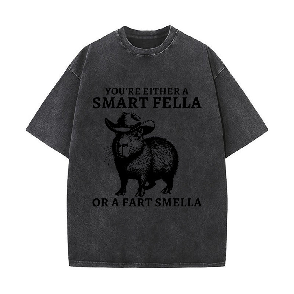 Retro Smart Fella Capybara 90s Unisex Washed T-Shirt