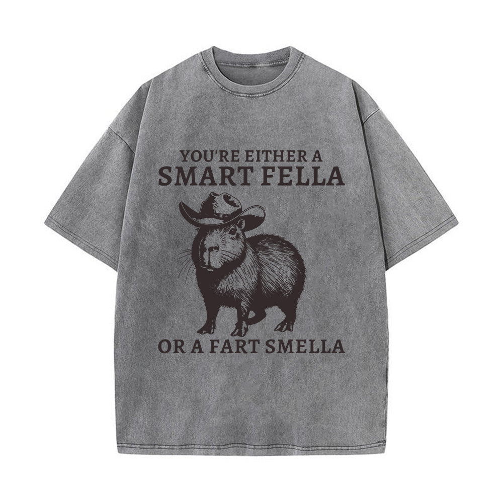 Retro Smart Fella Capybara 90s Unisex Washed T-Shirt