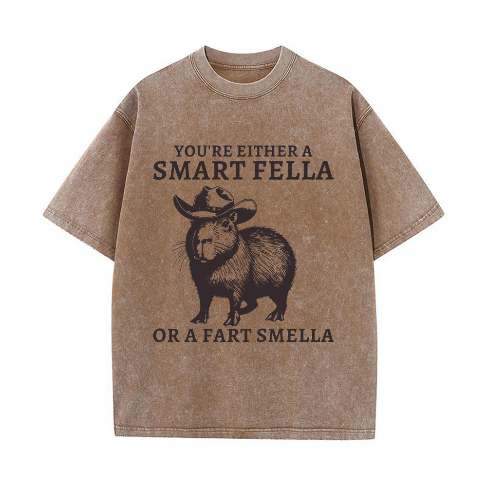 Retro Smart Fella Capybara 90s Unisex Washed T-Shirt