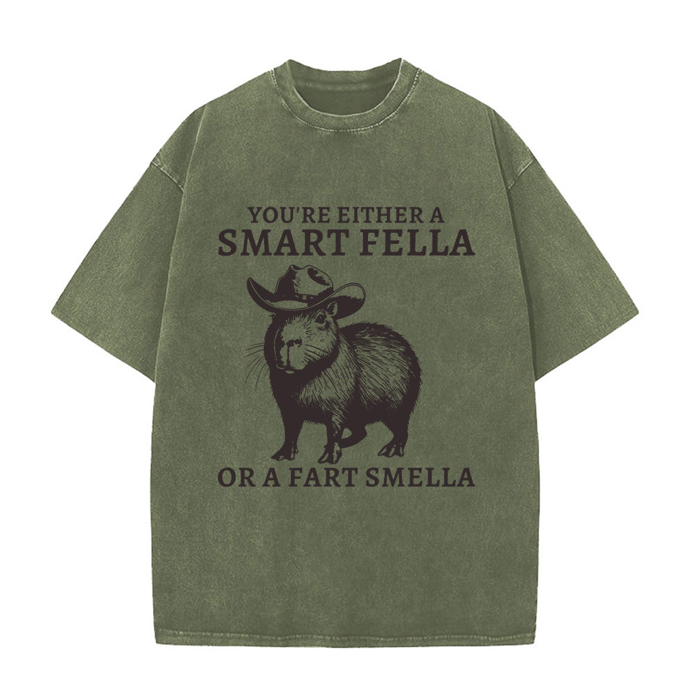 Retro Smart Fella Capybara 90s Unisex Washed T-Shirt