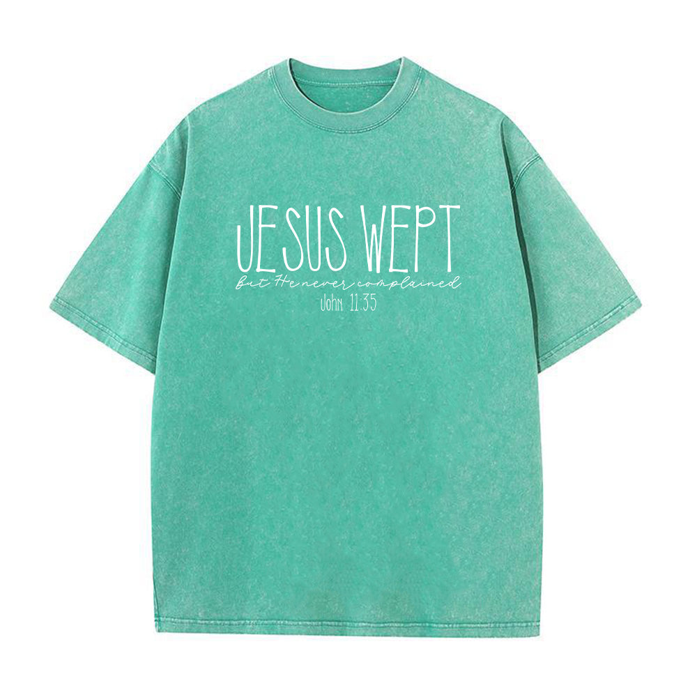 Jesus Wept Bible Verse Faith Based Unisex Washed T-Shirt