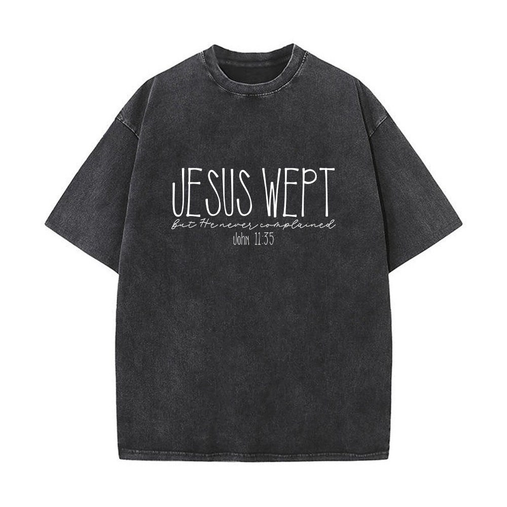 Jesus Wept Bible Verse Faith Based Unisex Washed T-Shirt