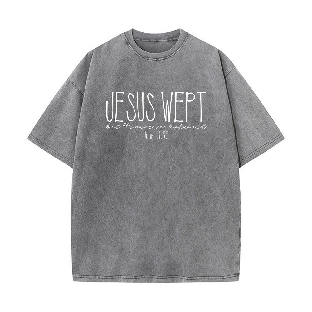 Jesus Wept Bible Verse Faith Based Unisex Washed T-Shirt