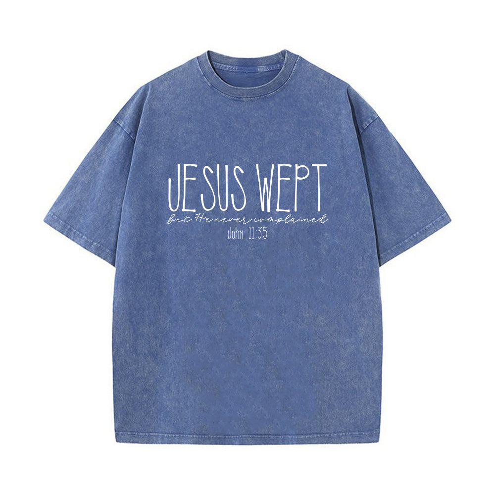 Jesus Wept Bible Verse Faith Based Unisex Washed T-Shirt