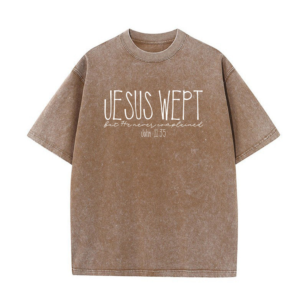 Jesus Wept Bible Verse Faith Based Unisex Washed T-Shirt