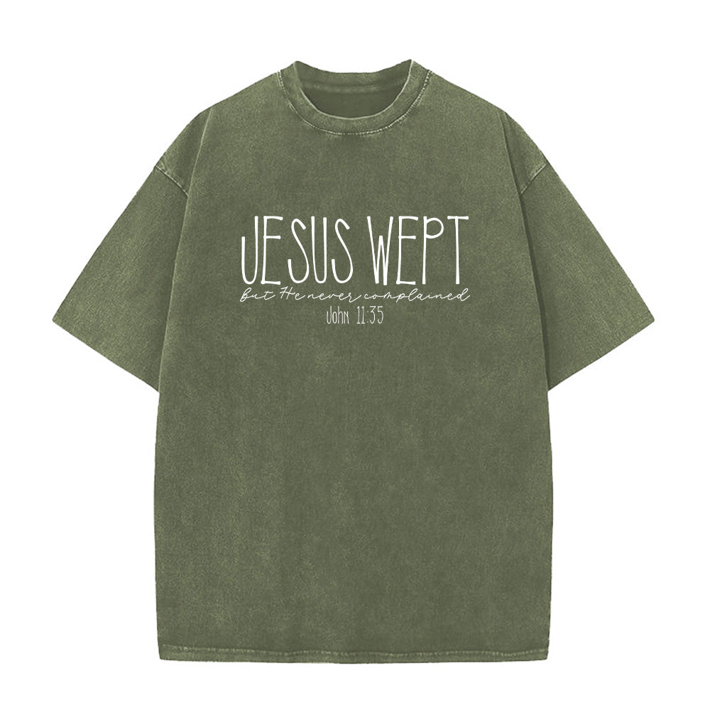 Jesus Wept Bible Verse Faith Based Unisex Washed T-Shirt