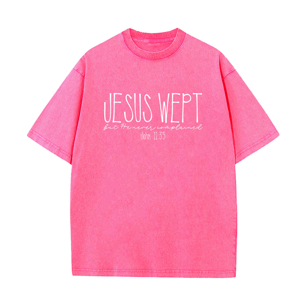 Jesus Wept Bible Verse Faith Based Unisex Washed T-Shirt