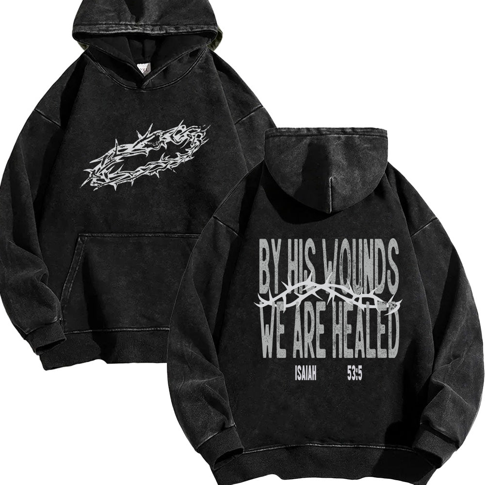 By His Wounds Unisex Washed Hoodie