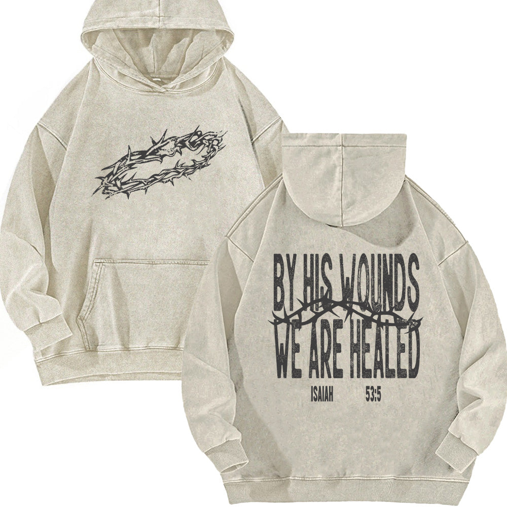 By His Wounds Unisex Washed Hoodie