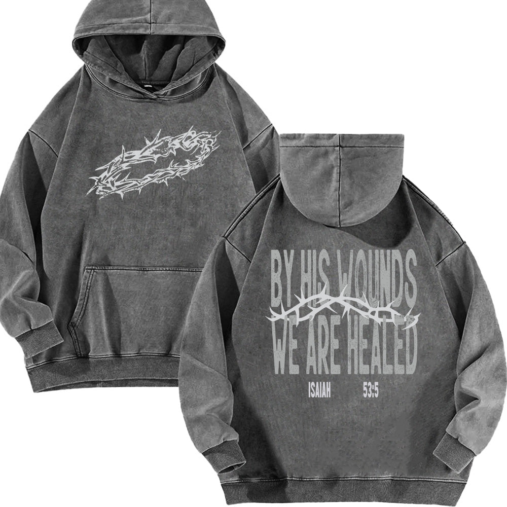 By His Wounds Unisex Washed Hoodie