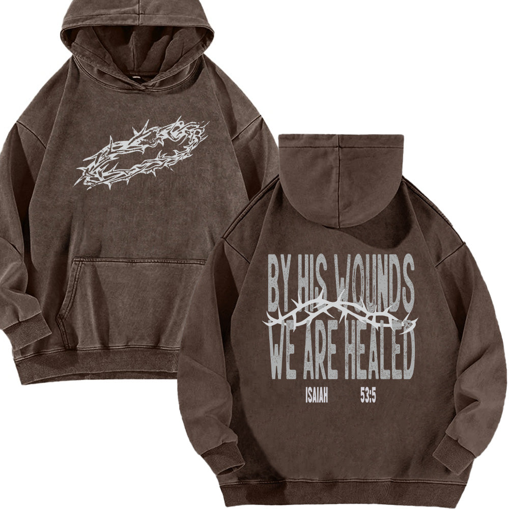 By His Wounds Unisex Washed Hoodie