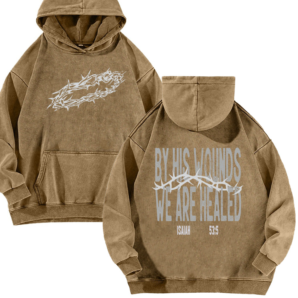 By His Wounds Unisex Washed Hoodie