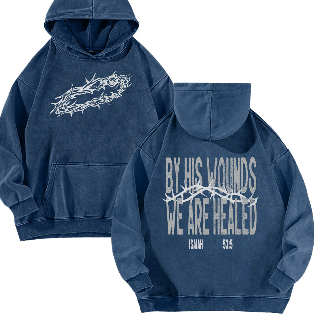 By His Wounds Unisex Washed Hoodie