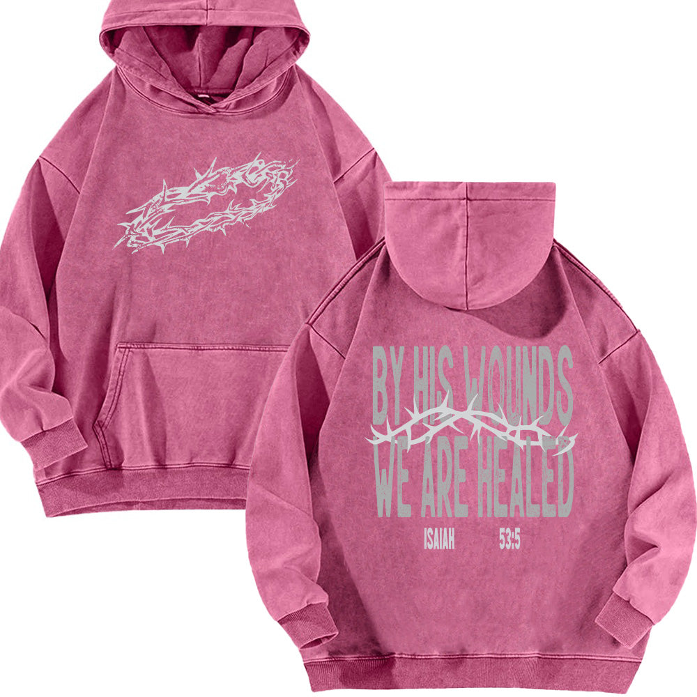 By His Wounds Unisex Washed Hoodie