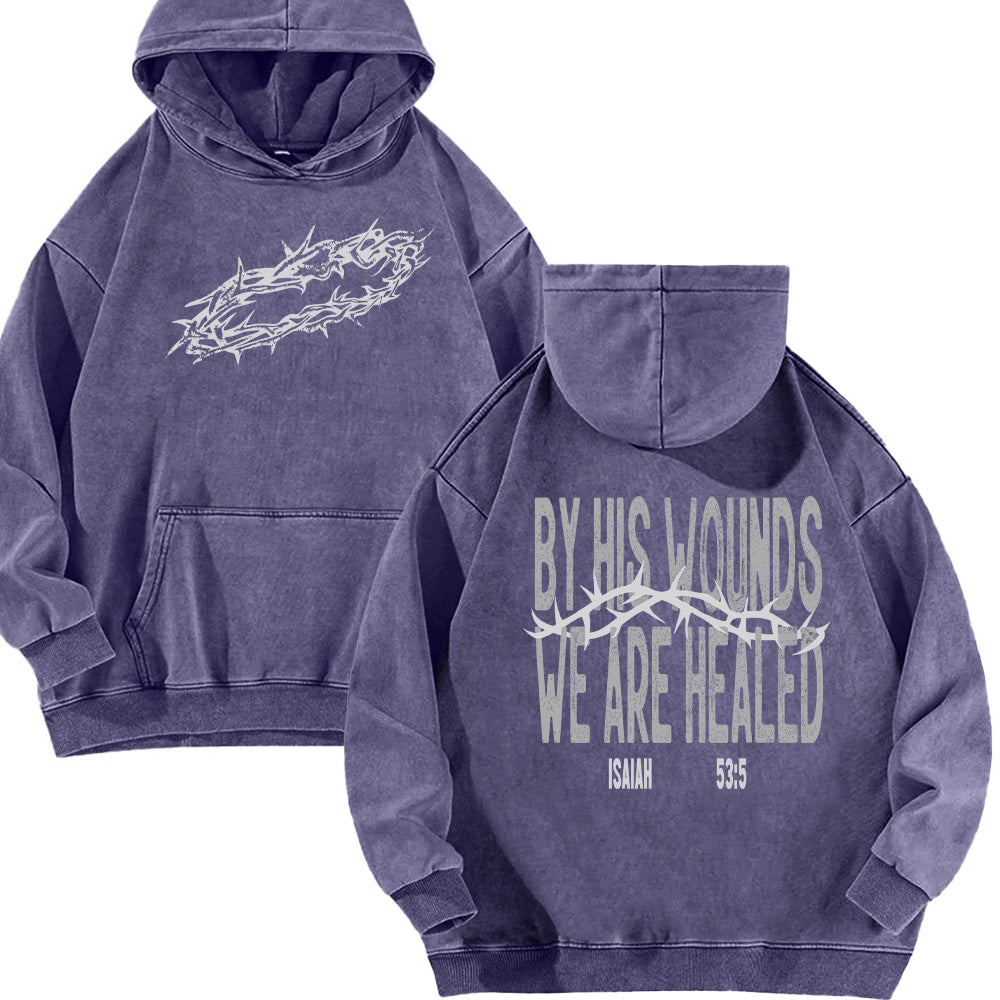 By His Wounds Unisex Washed Hoodie