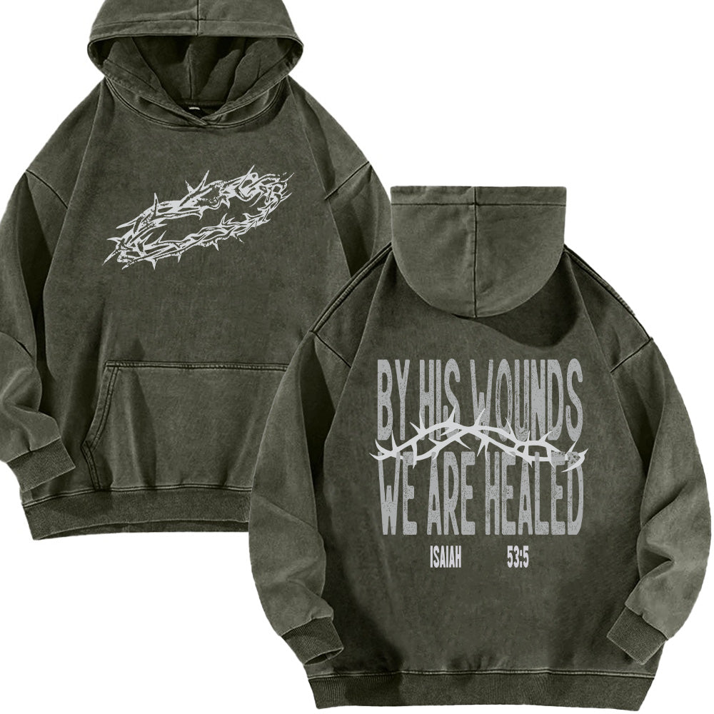 By His Wounds Unisex Washed Hoodie