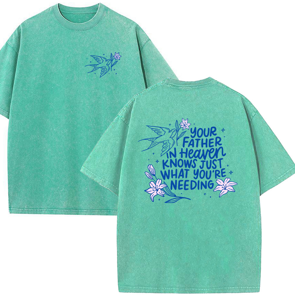 Swallow & Floral Graphic Unisex Washed T-Shirt