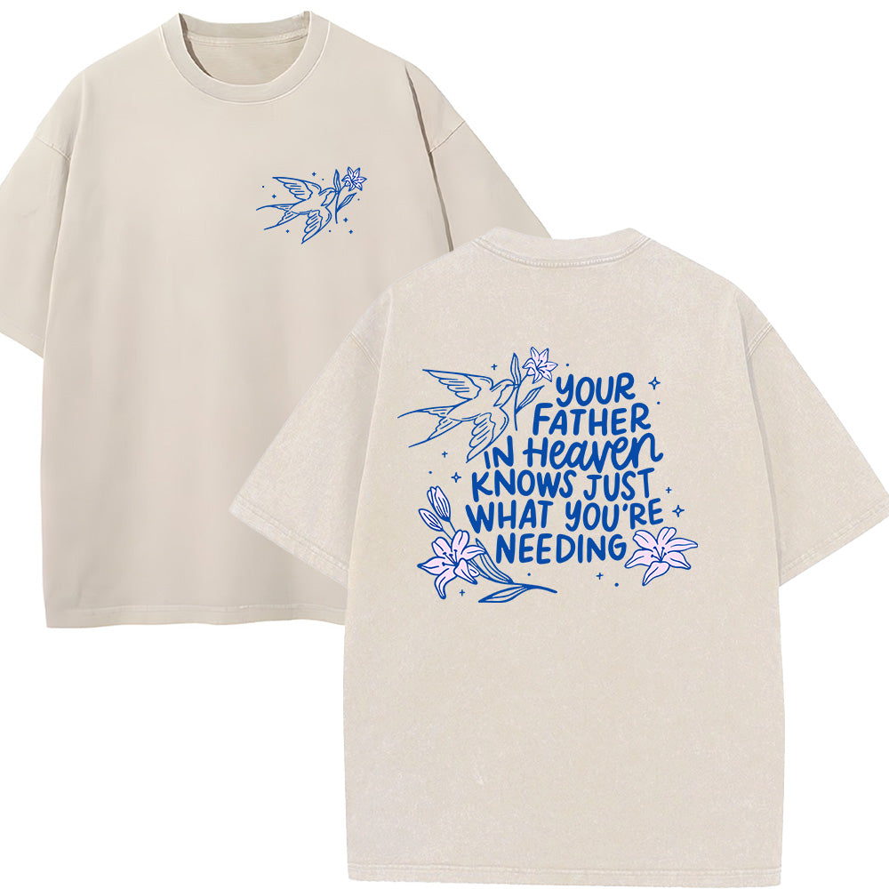 Swallow & Floral Graphic Unisex Washed T-Shirt