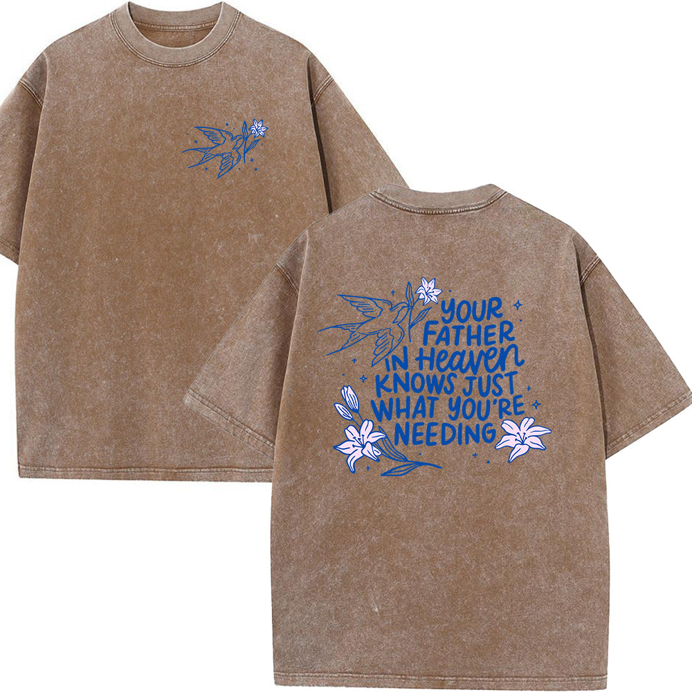 Swallow & Floral Graphic Unisex Washed T-Shirt