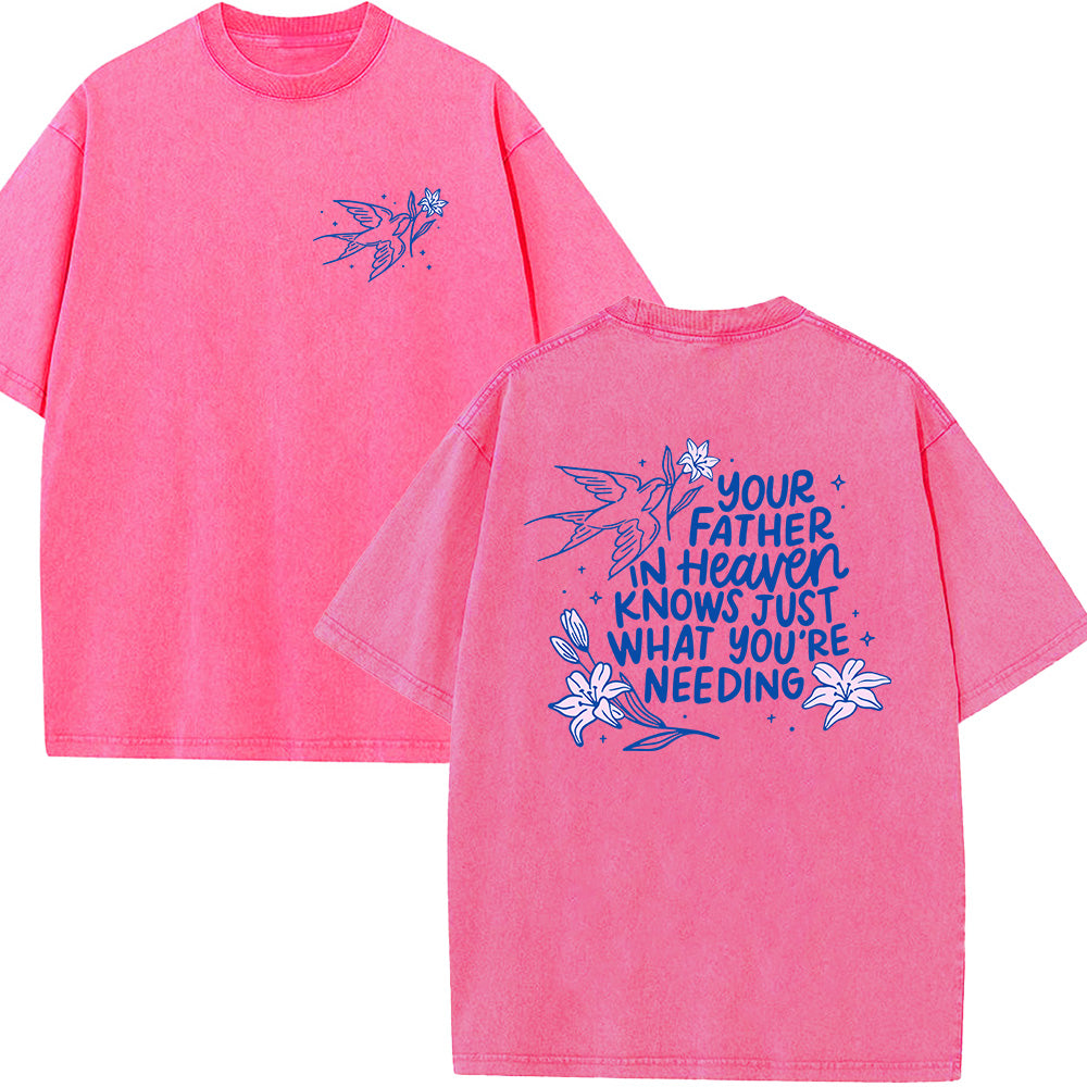 Swallow & Floral Graphic Unisex Washed T-Shirt