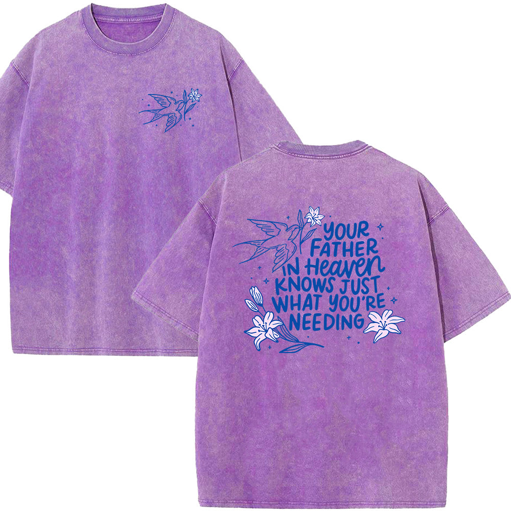 Swallow & Floral Graphic Unisex Washed T-Shirt