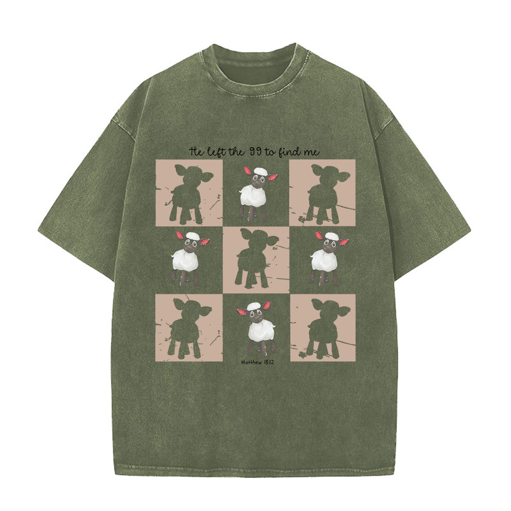 Checkered Lamb Graphic Unisex Washed T-Shirt