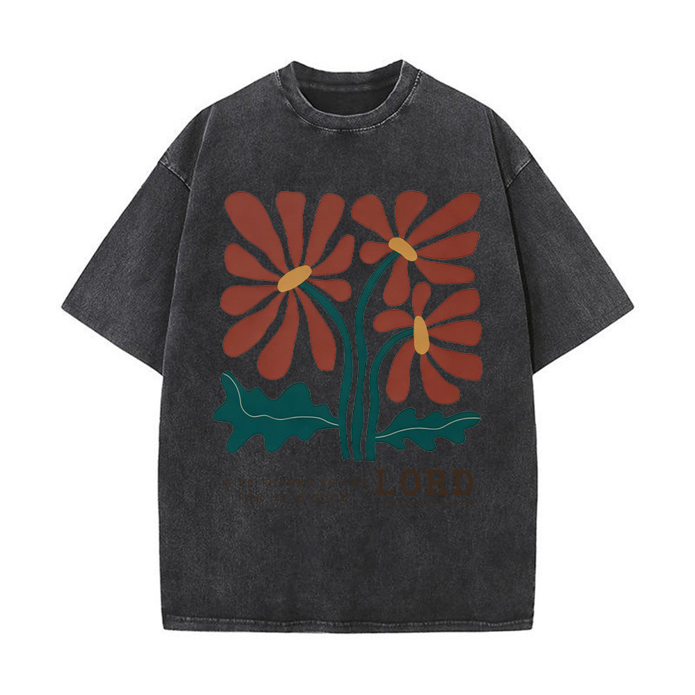 Retro Floral Graphic Washed Unisex T-Shirt