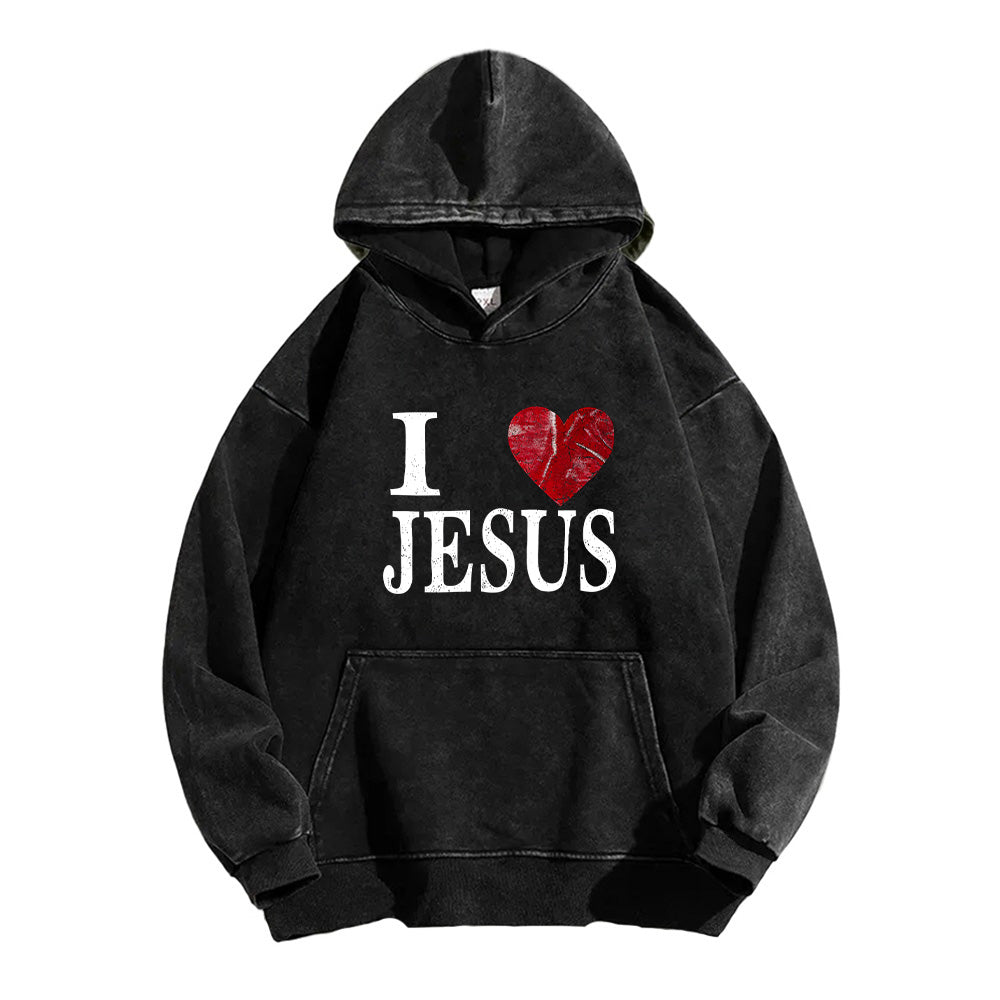 I Love Jesus Retro Washed Unisex Hoodie