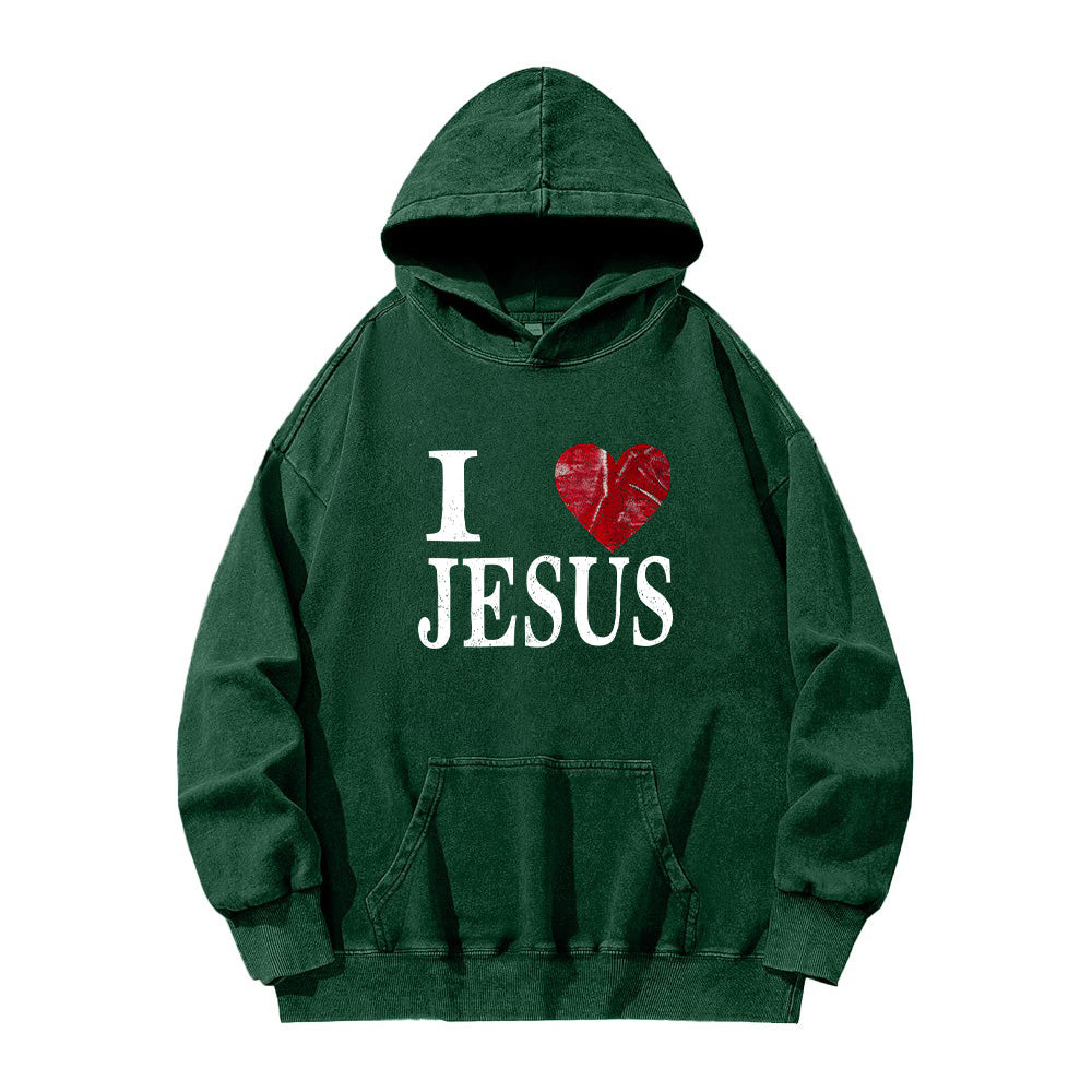 I Love Jesus Retro Washed Unisex Hoodie