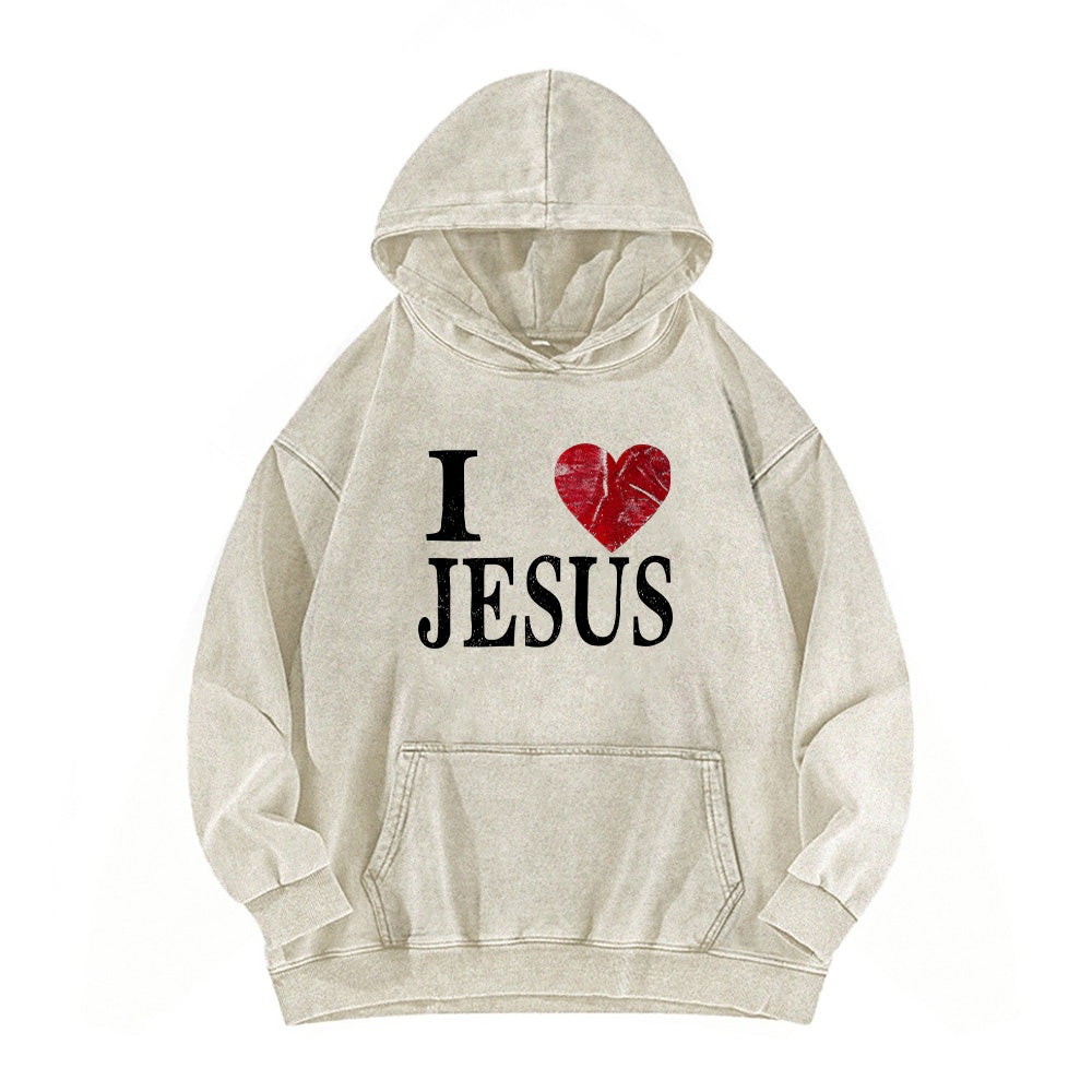 I Love Jesus Retro Washed Unisex Hoodie