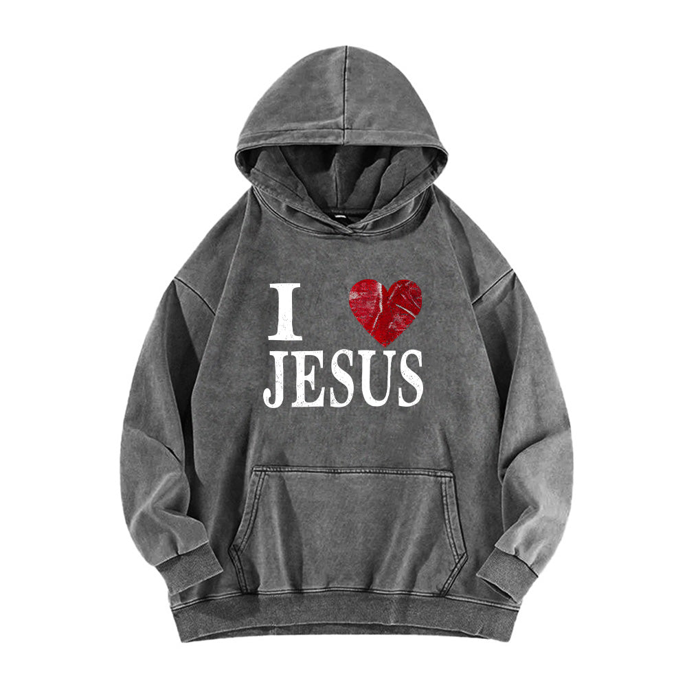 I Love Jesus Retro Washed Unisex Hoodie