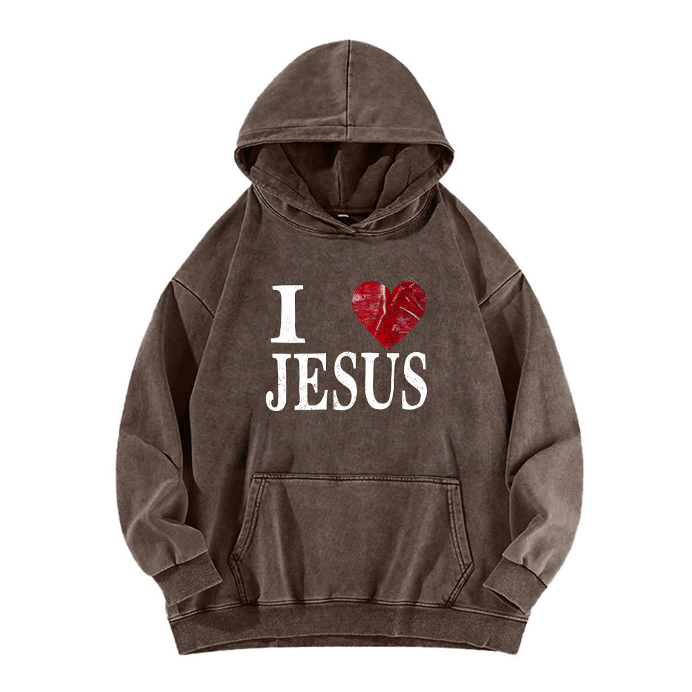 I Love Jesus Retro Washed Unisex Hoodie