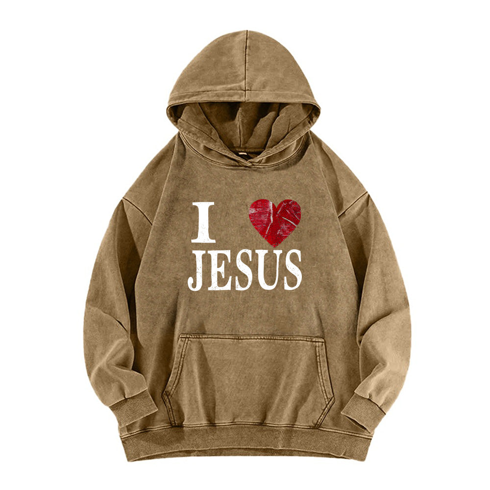I Love Jesus Retro Washed Unisex Hoodie
